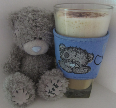 Coffee Sleeve with teddy bear machine embroidery